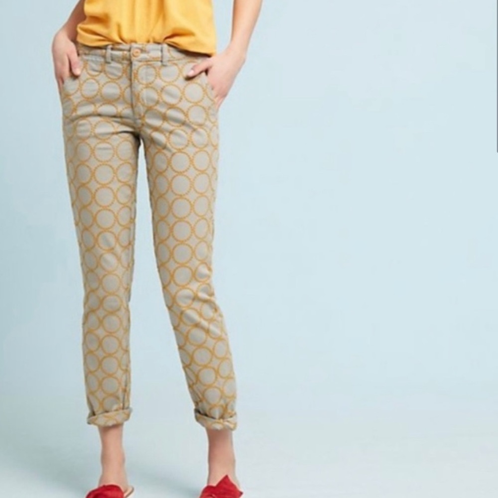 Anthropologie Chino Pants with Yellow Circles